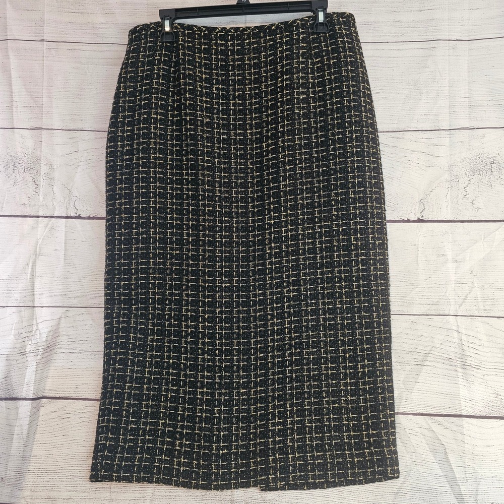 Preston & York Size 10 Luxe Holiday‎ Jennie Tweed Skirt Gold & Black NWT 1061